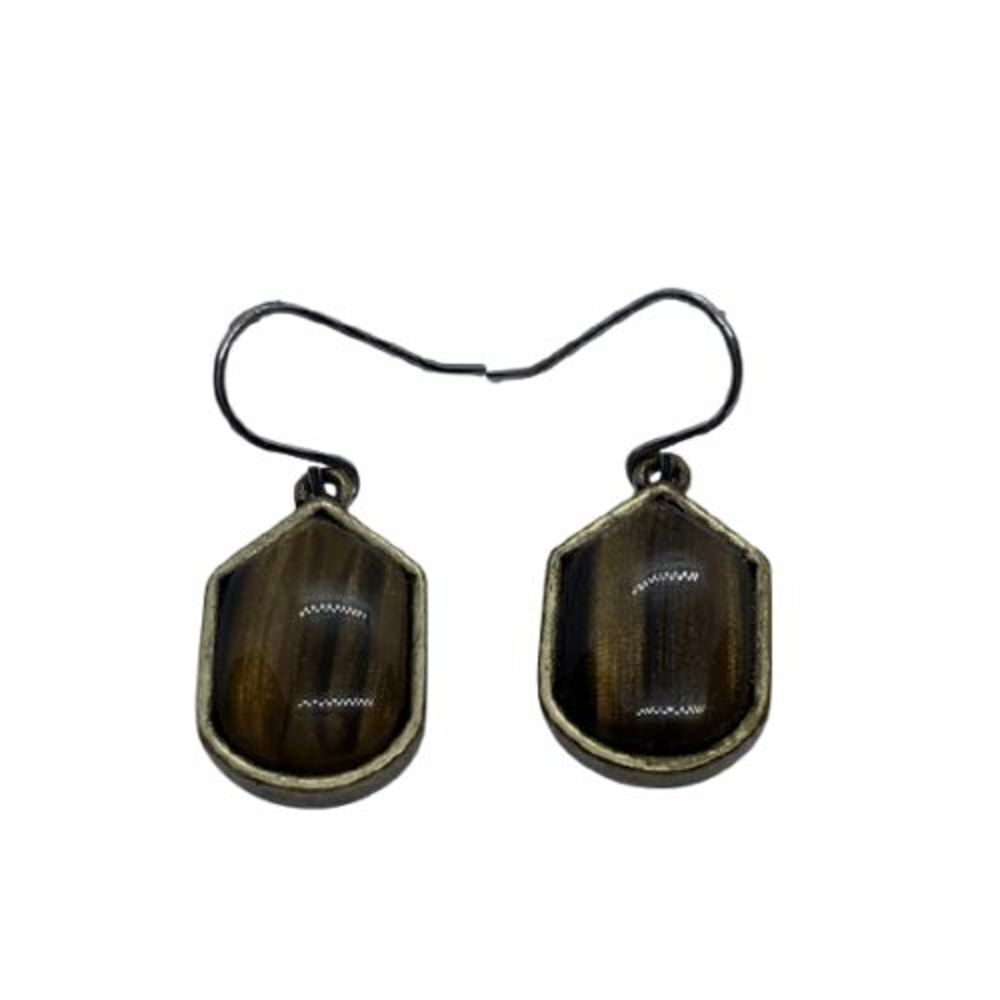 Unique Vintage Silver Plated Tigers Eye Dangly Drop Earrings